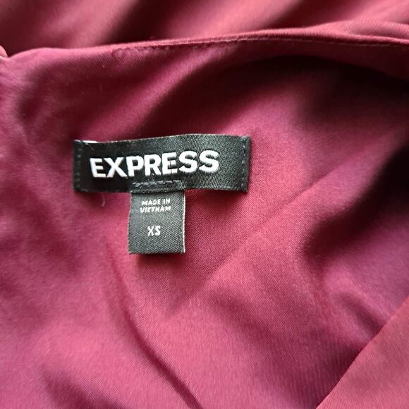 Express Dress Long Sleeve V Neck Wrap Ruffle Hi Lo Maxi Burgundy Red Size XS - Picture 9 of 11
